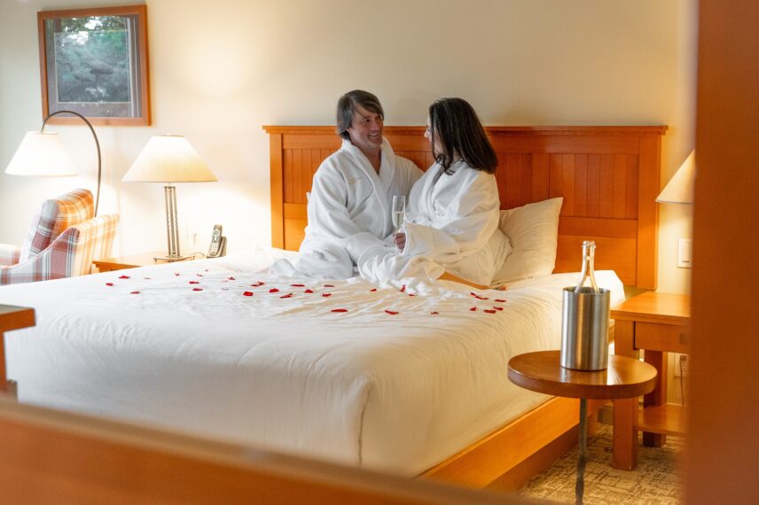 Rose Petals, couple in bathrobes