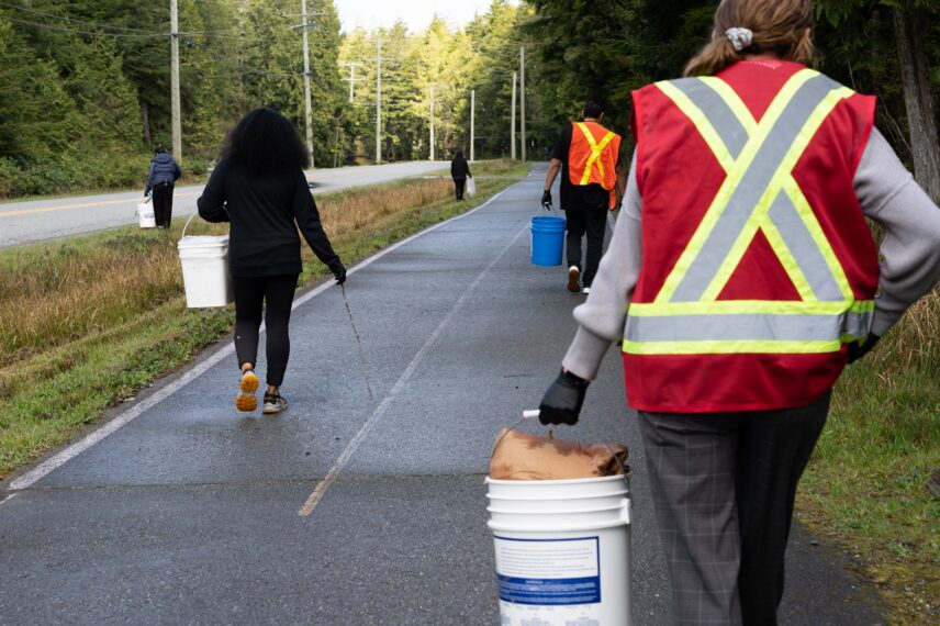 Volunteers collecting debris